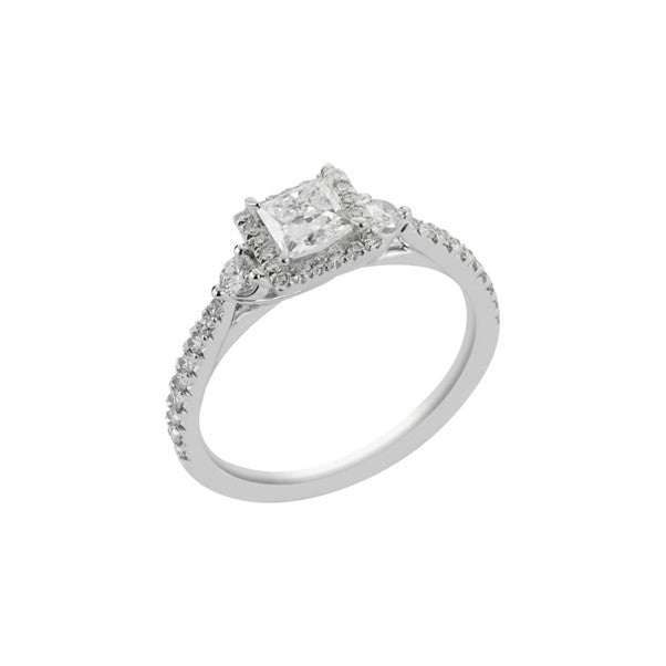 Platinum Princess Cut Diamond Halo Ring, 0.91ct