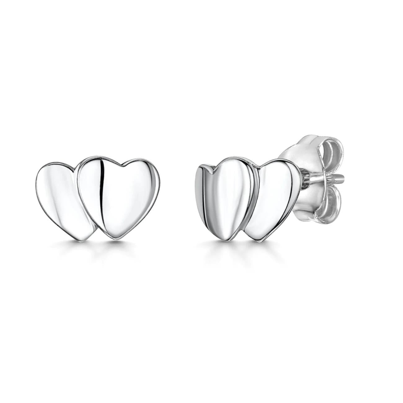Silver Double Heart Stud Earrings