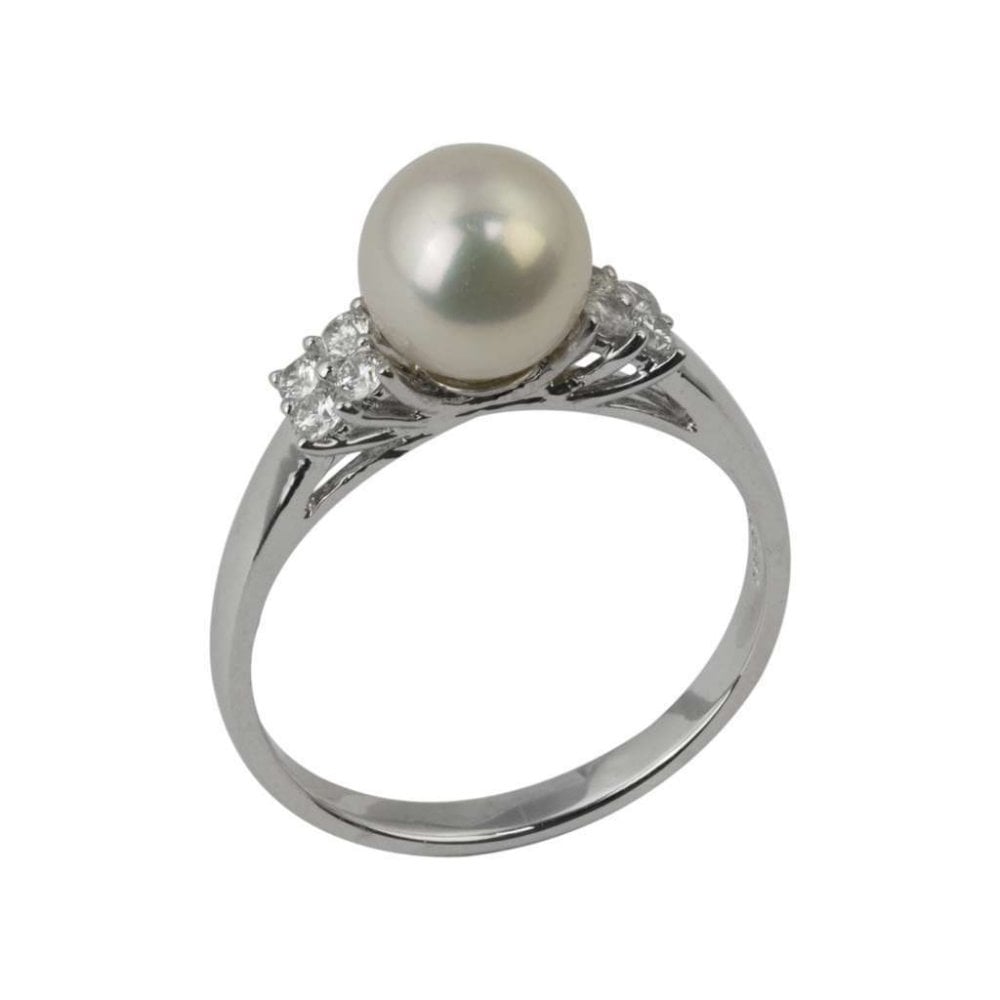 14ct White Gold Diamond and Freshwater Pearl Dress Ring 14ct White Gold Diamond and Freshwater Pearl Dress Ring