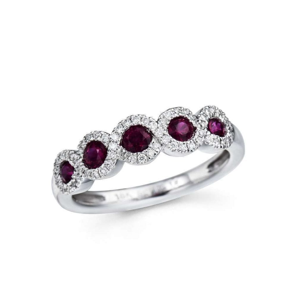 18ct White Gold Diamond and Ruby Halo Eternity Ring