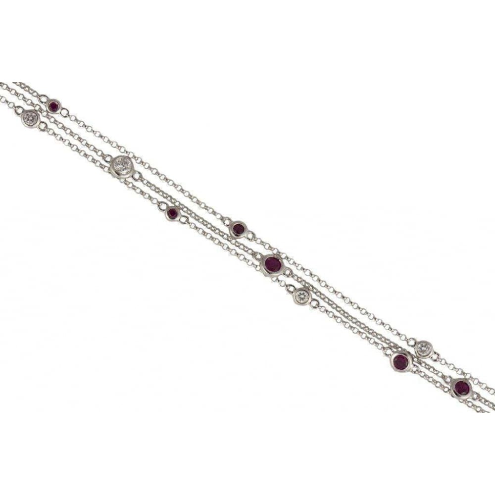 18ct White Gold Three Row Ruby & Diamond Bracelet