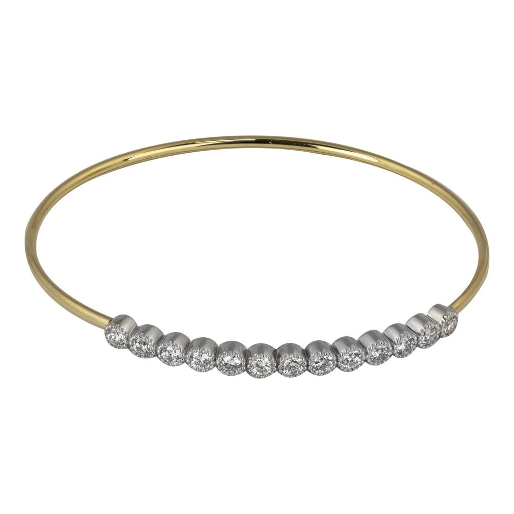 18ct Yellow and White Gold Diamond Sprung Bangle