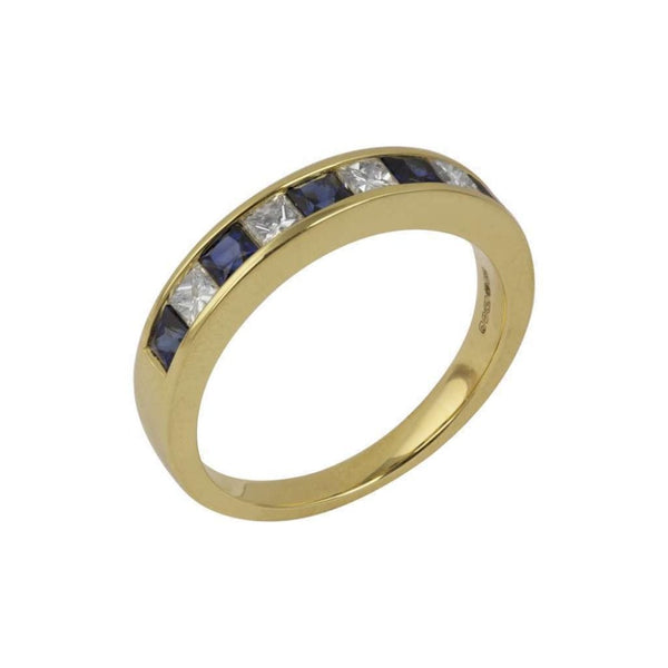 Finnies The Jewellers 18ct Yellow Gold Diamond and Blue Sapphire Eternity Ring,