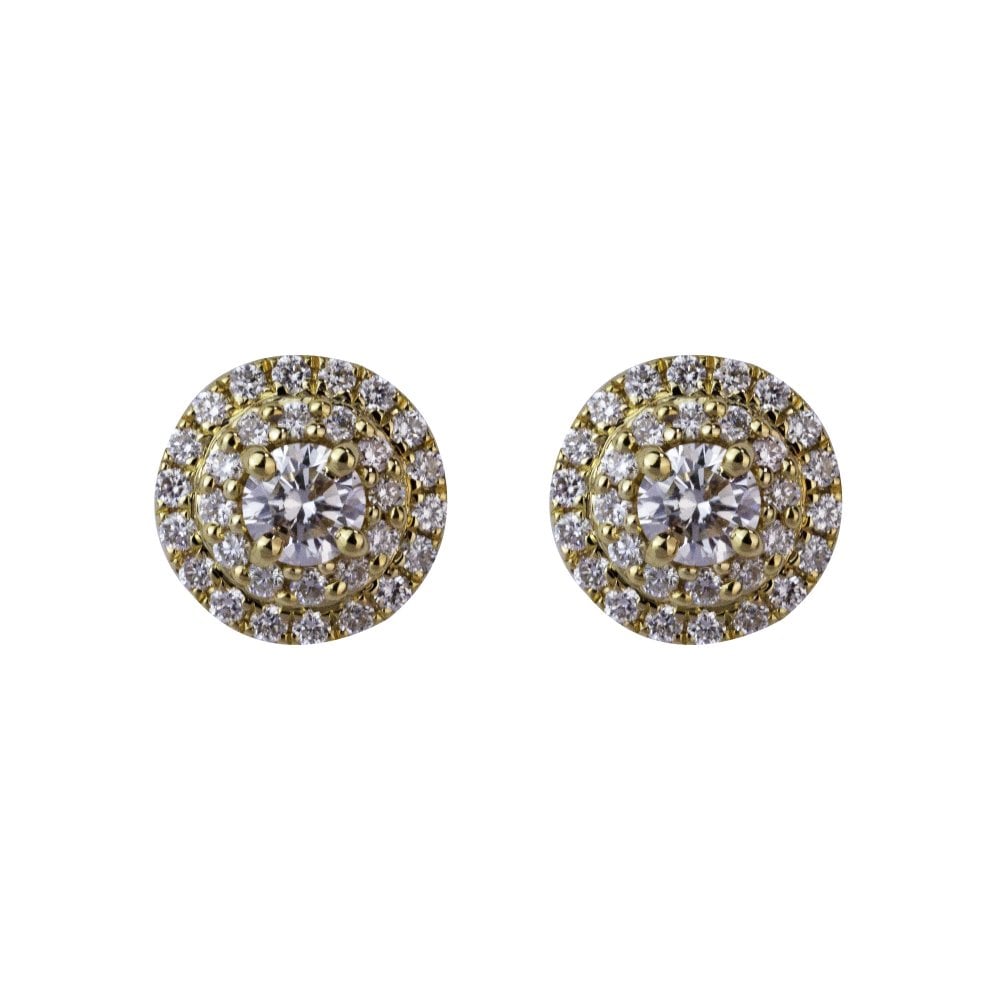 18ct Yellow Gold Double Halo Diamond Stud Earrings 0.59ct