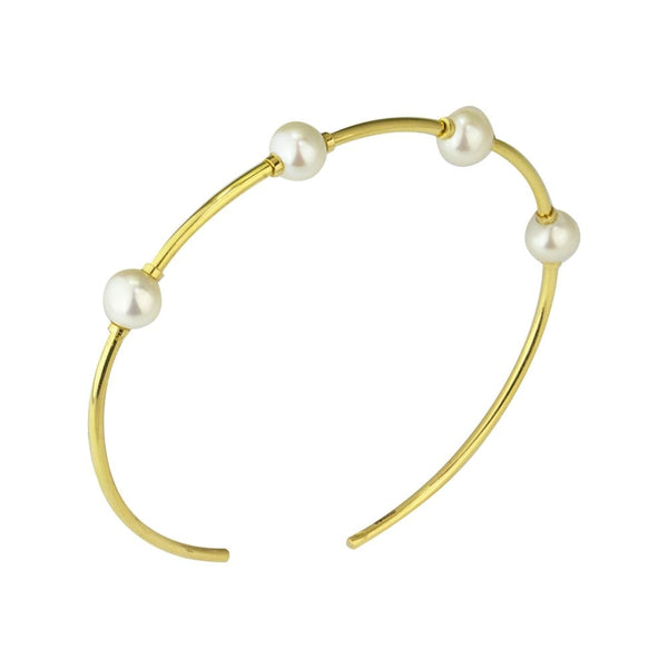 Finnies The Jewellers 18ct Yellow Gold Torque Bangle With Four Pearls