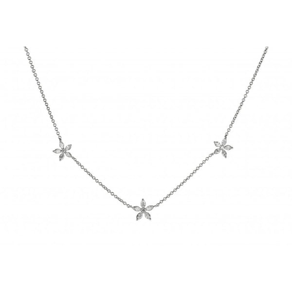 9ct White Gold Diamond Set Flower Cluster Necklace
