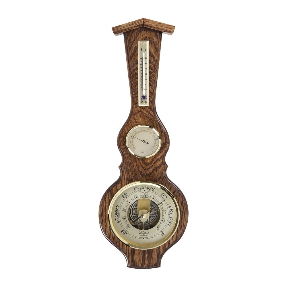 Solid Oak Wall Barometer & Thermometer