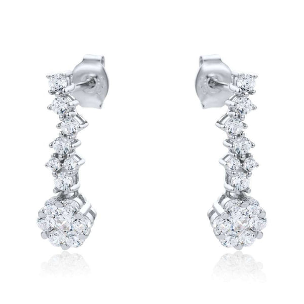 Finnies The Jewellers Sterling Silver Cubic Zirconia Drop Earrings With Flower Cluster