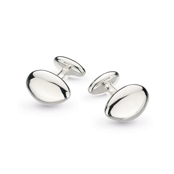 Finnies The Jewellers Sterling Silver Oval Pebble Bar Link Cufflinks