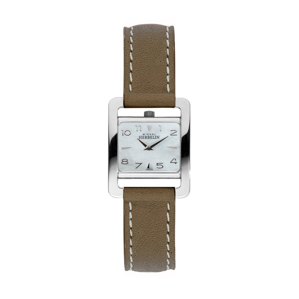 Michel Herbelin 5th Avenue, Stainless steel case. Mother of pearl. Brown strap.