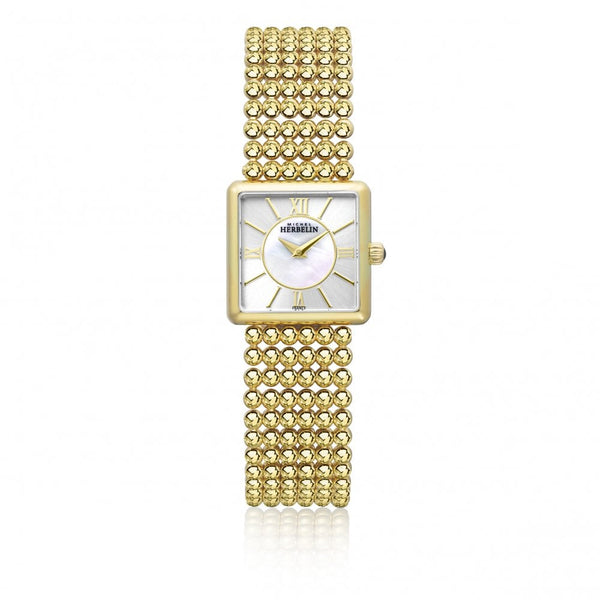 Michel Herbelin Perle Yellow gold PVD case / bracelet. Mother of pearl dial.