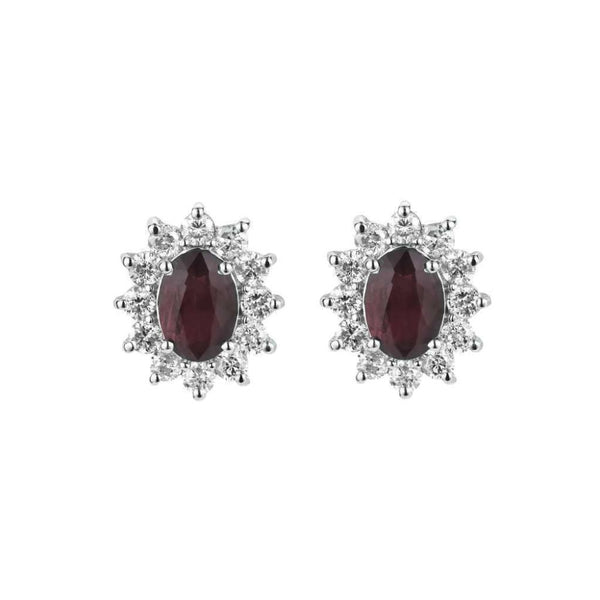 18ct White Gold Ruby & Diamond Cluster Studs