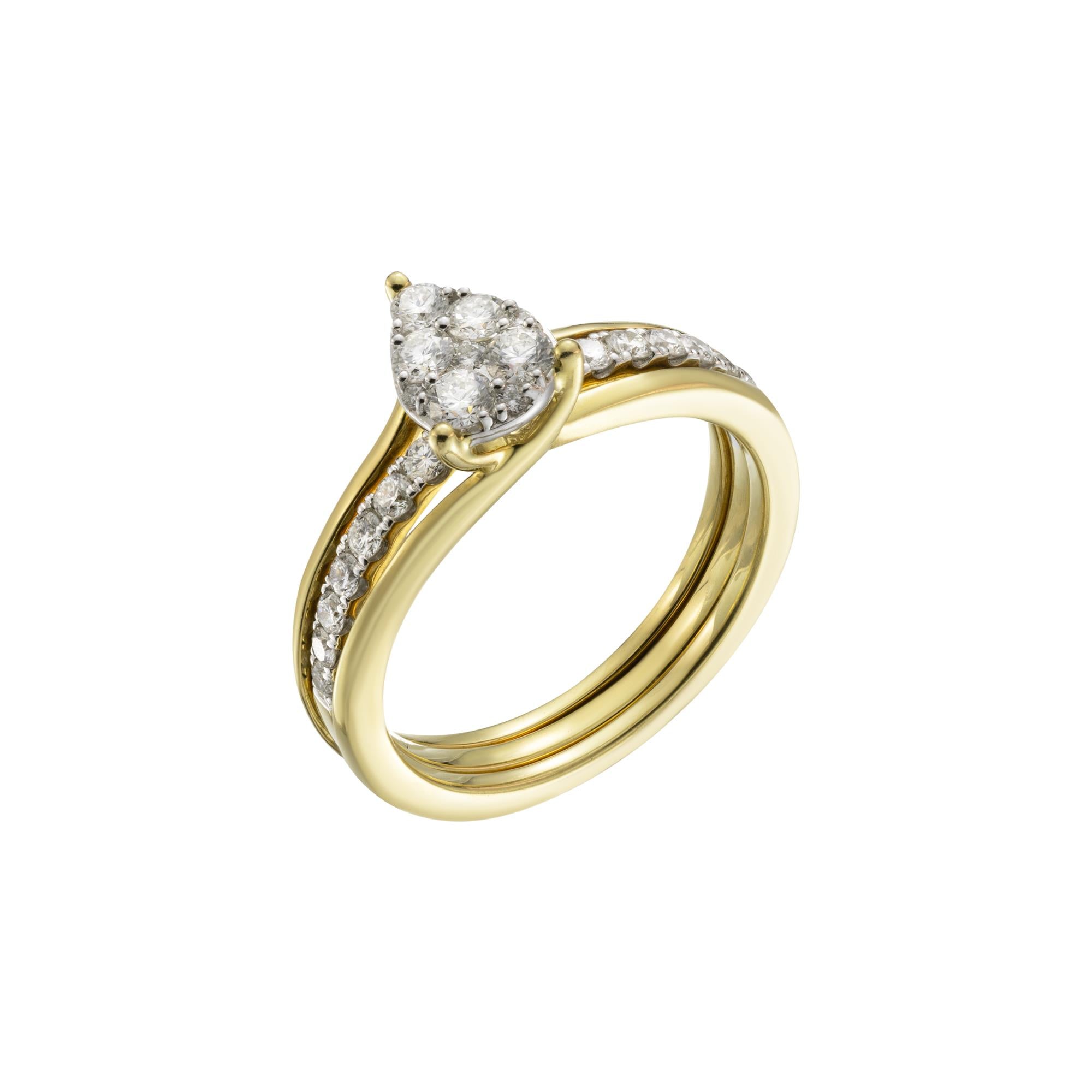 18ct Yellow Gold Round Cut Diamond Pear Shaped Cluster Ring, 0.65ct