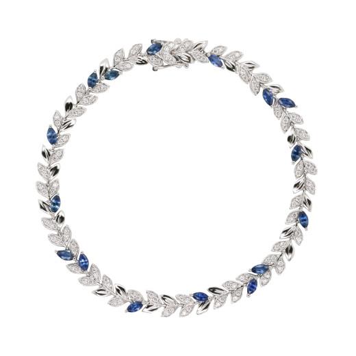 9ct White Gold Sapphire & Diamond Marquise Shaped Bracelet 
