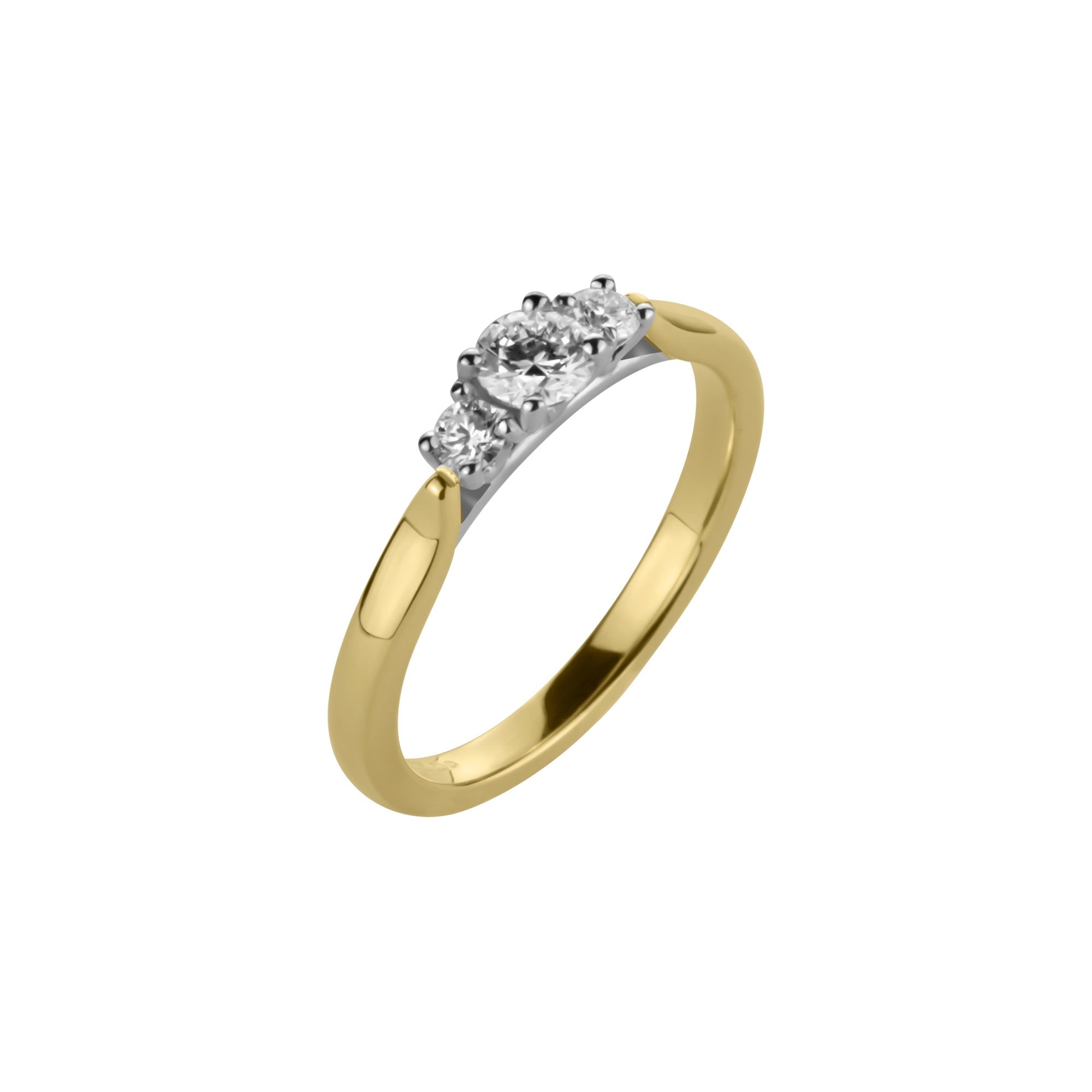 18ct Yellow Gold & Platinum Diamond Three Stone Ring