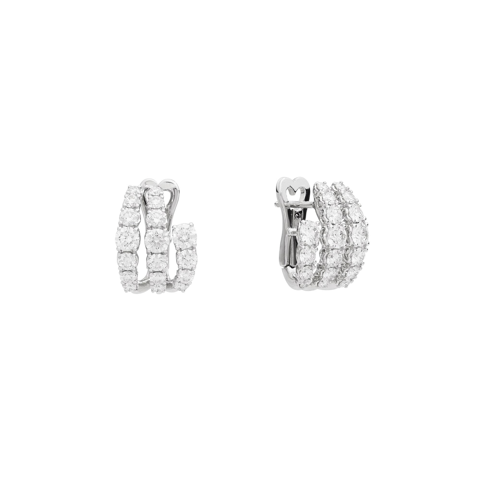 Anniversary 18ct White Gold Diamond Three Row Graduated Hoop Earrings