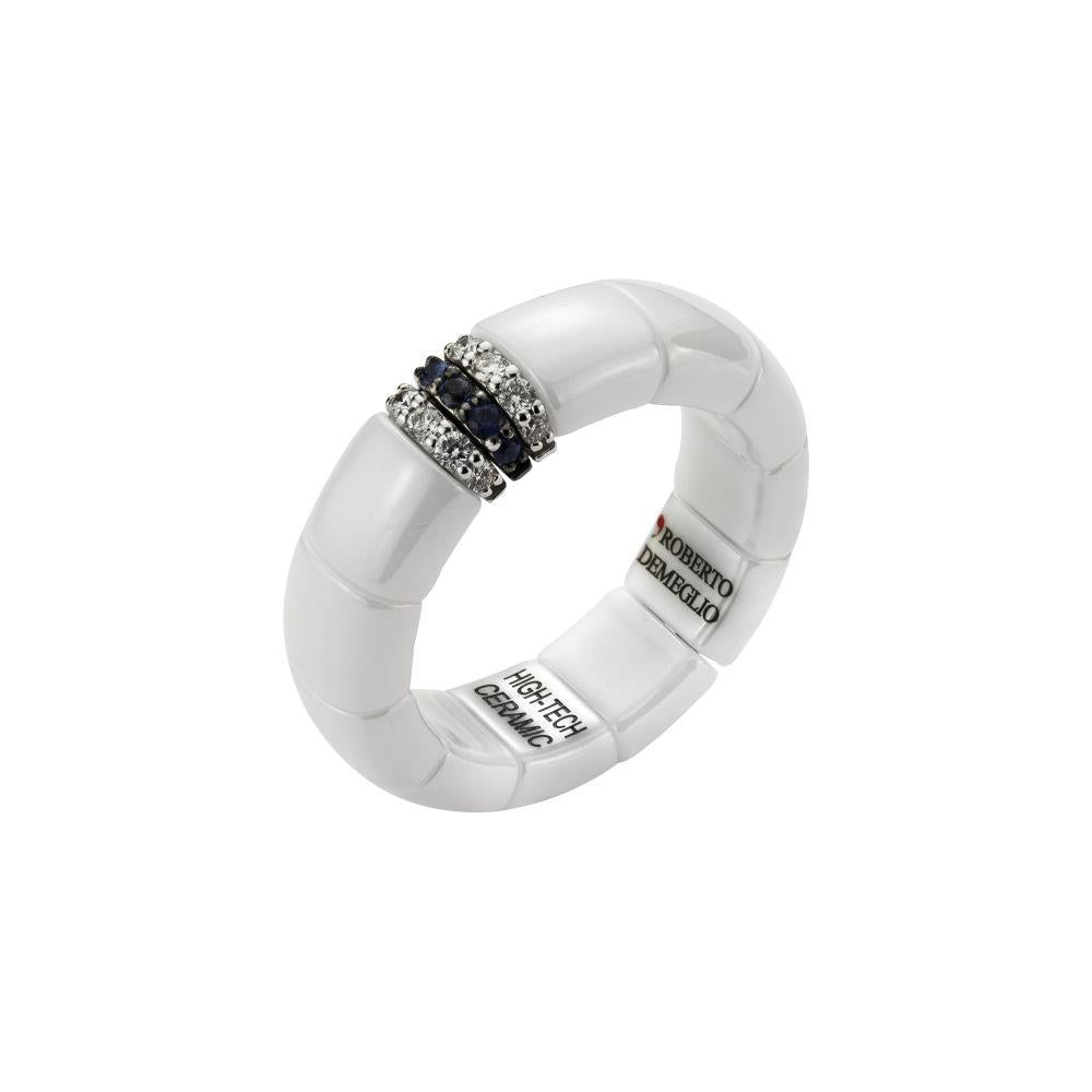 White Ceramic Blue Sapphire & Diamond Expanding Dress Ring