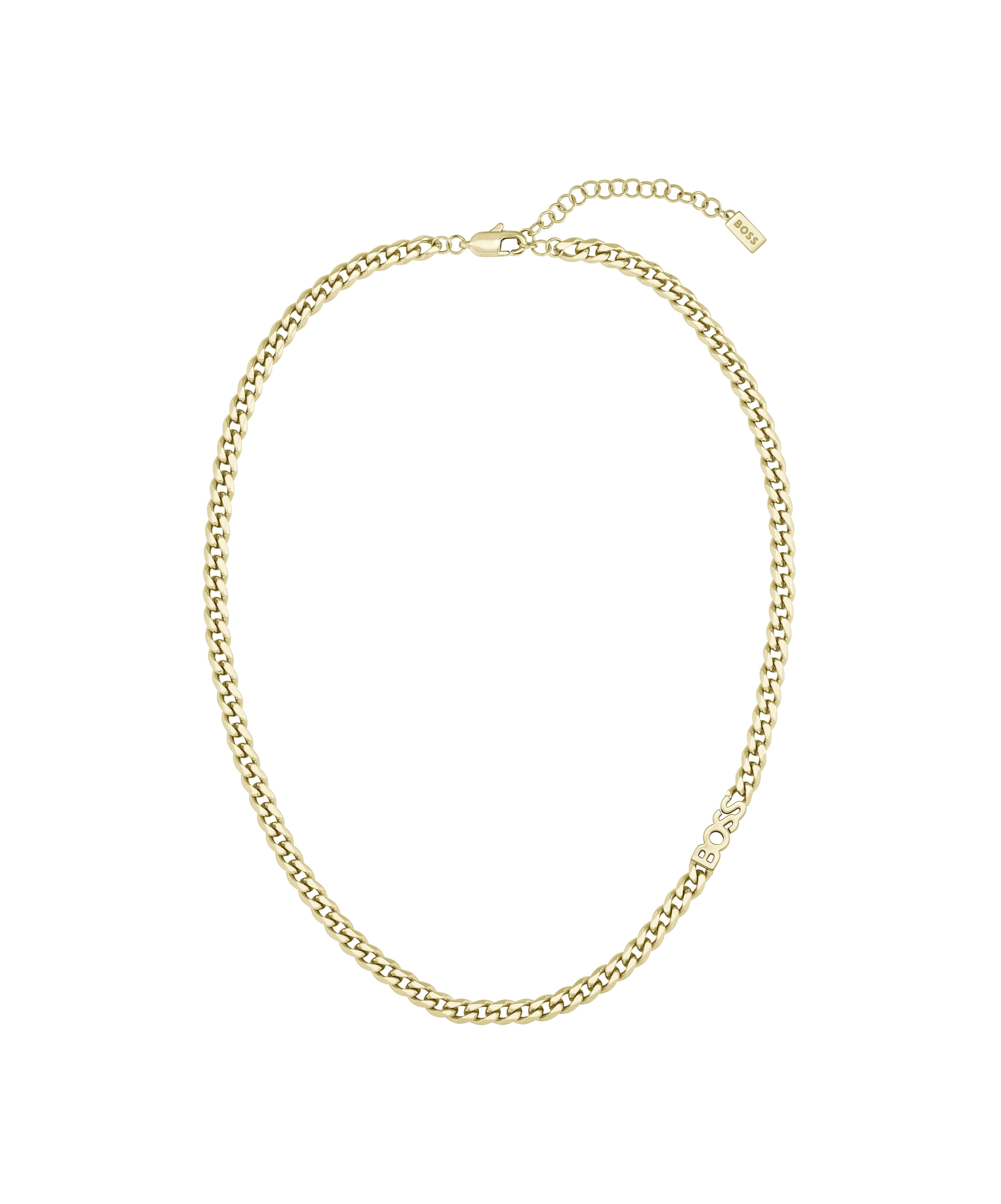 Stainless Steel Yellow Gold Plated Logo Curb Chain