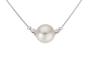 9ct White Gold Freshwater Pearl & Diamond Set Pendant