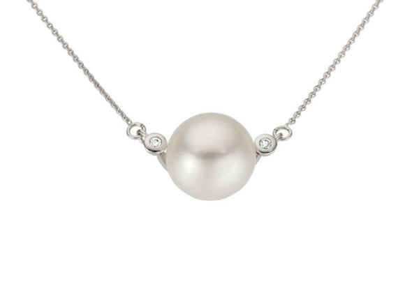9ct White Gold Freshwater Pearl & Diamond Set Pendant