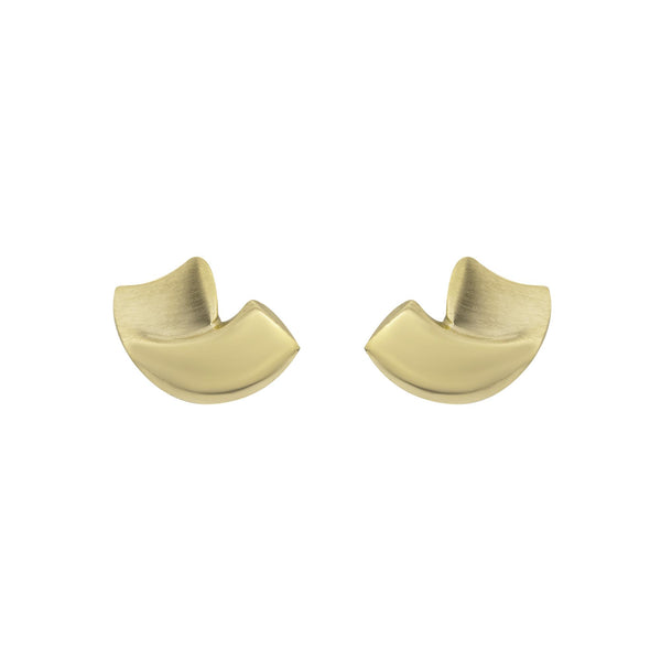 9ct Yellow Gold Satin and Polished Wave Stud Earrings.