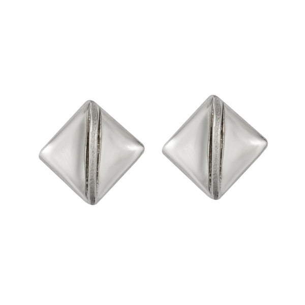 18ct White Gold Square Satin Polished Stud Earrings