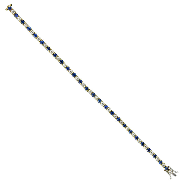 18ct Yellow Gold Diamond and Blue Sapphire Line Bracelet