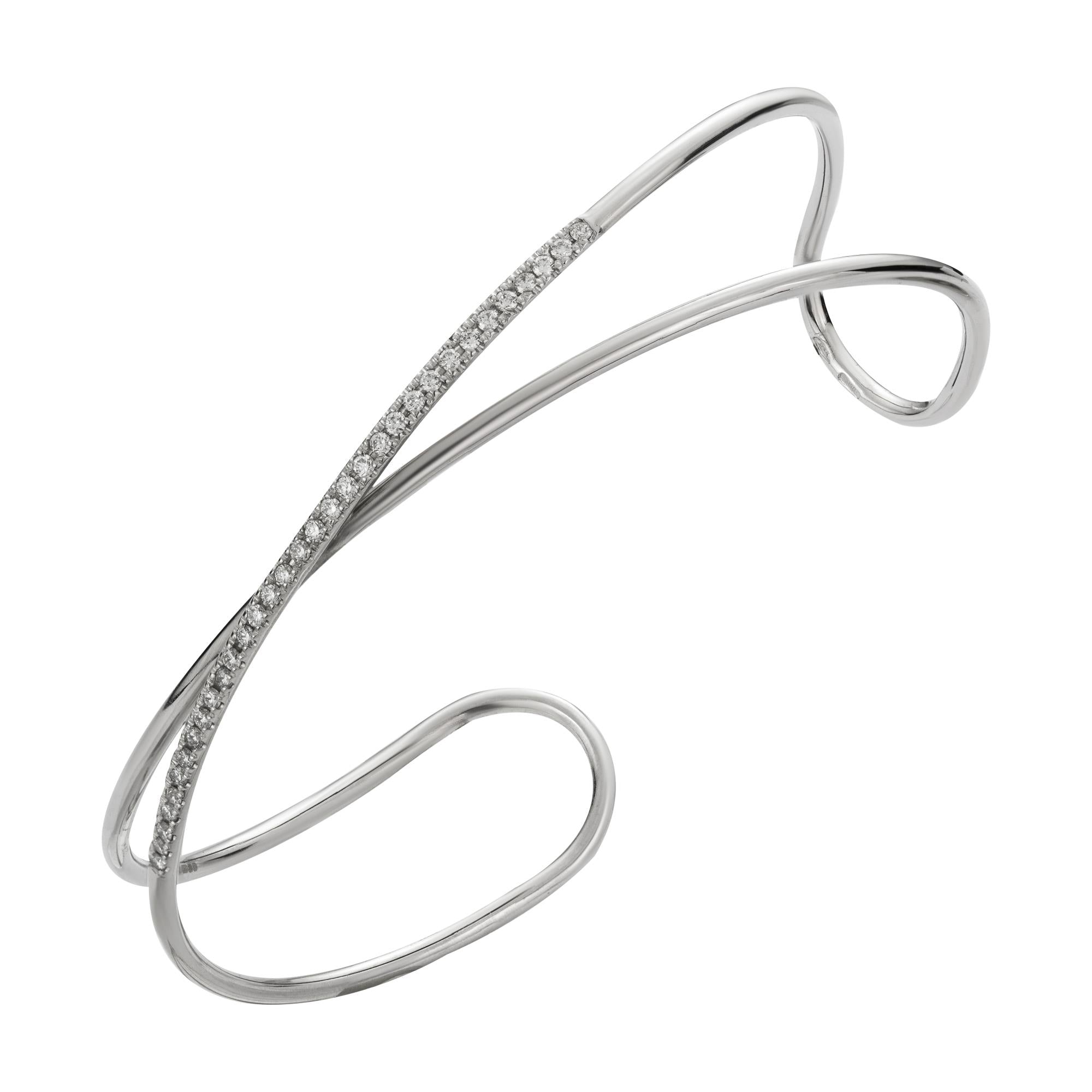 18ct White Gold Diamond Open Crossover Bangle