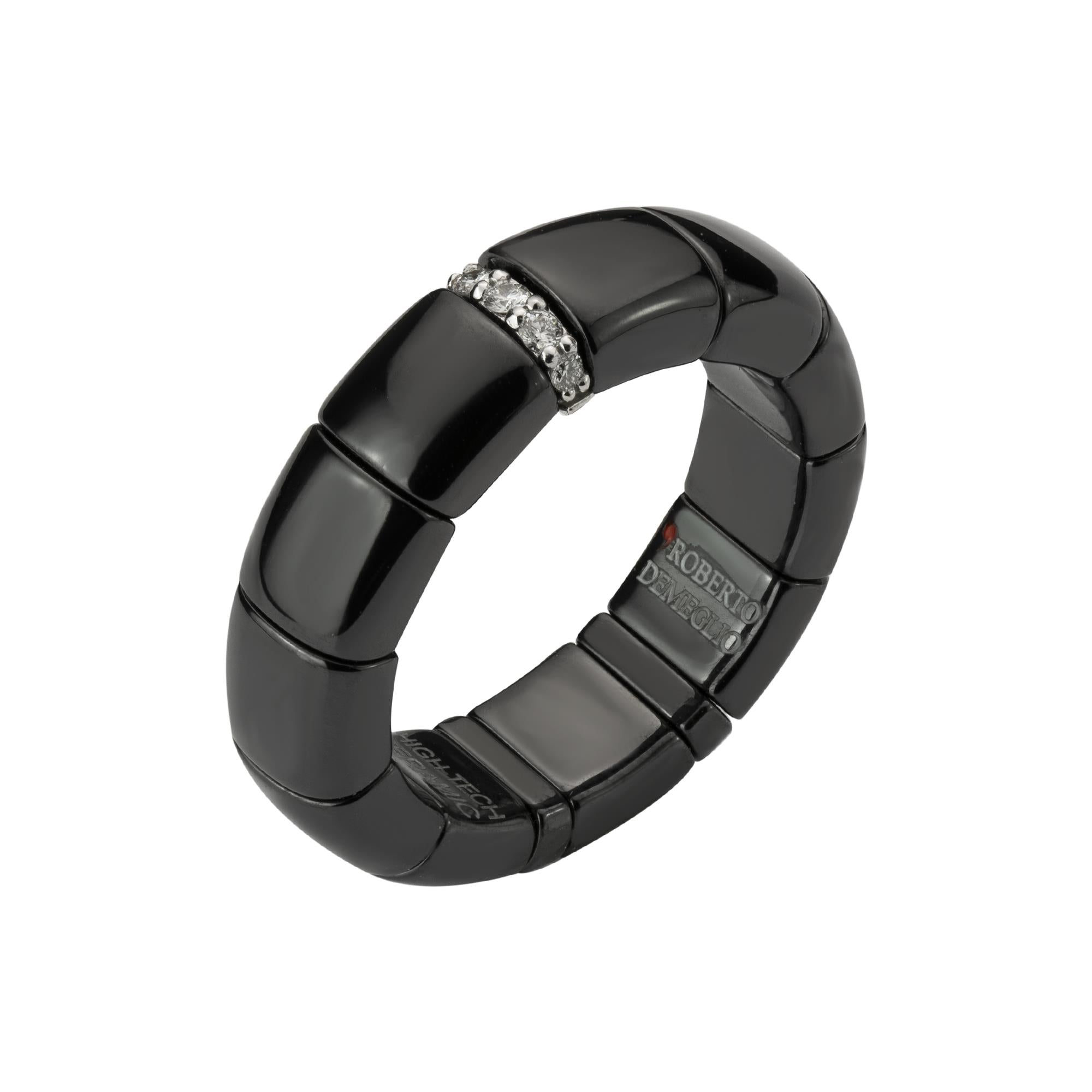 18ct White Gold Black Ceramic & Diamond Expanding Ring