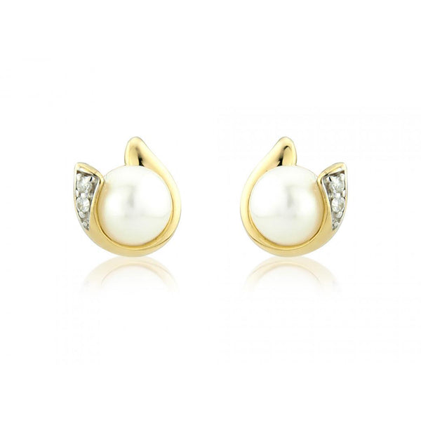 9ct Yellow Gold Diamond and Pearl Stud Earrings
