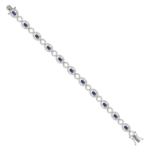 9ct White Gold Sapphire and Diamond Circle and Halo Bracelet