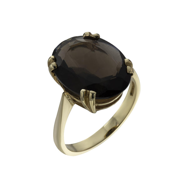 9ct Yellow Gold Oval Smokey Quartz Dress Ring