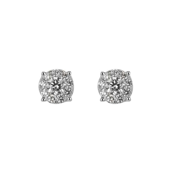18ct White Gold Diamond Halo Cluster Stud Earrings