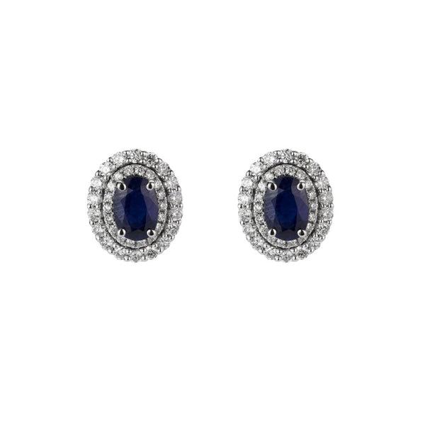18ct White Gold Sapphire & Diamond Halo Earrings