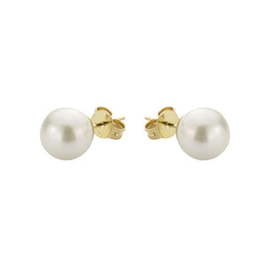 9ct Yellow Gold Akoya Cultured Pearl Stud Earrings,9-9.5mm