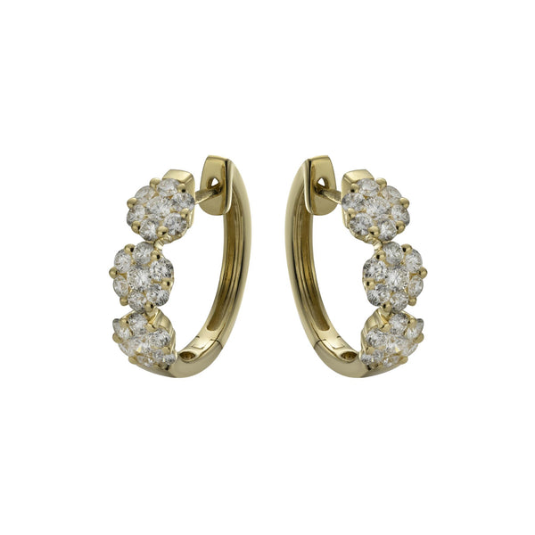 18ct Yellow Gold Diamond Cluster Hinged Hoop Earrings, 1.01ct