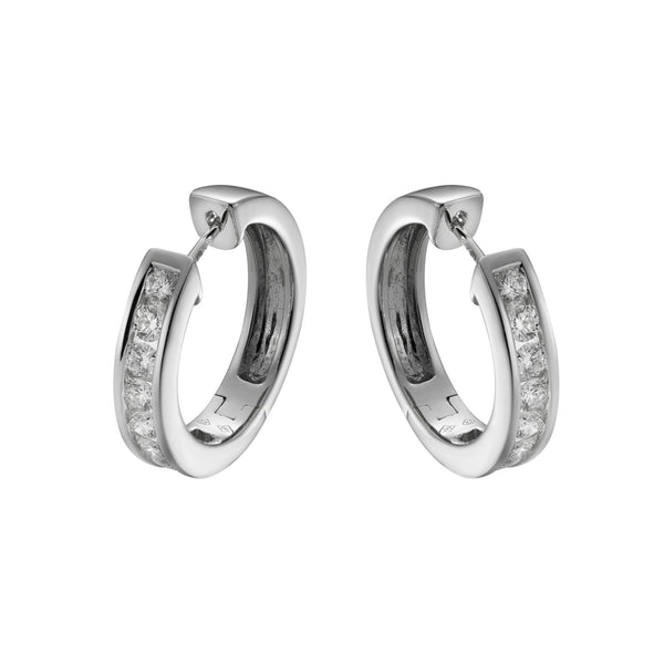 18ct White Gold Diamond Channel Set Hoop Earrings, 1.13ct