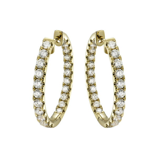 18ct Yellow Gold Diamond Claw Set Oval Hoop Earrings, 1.92ct