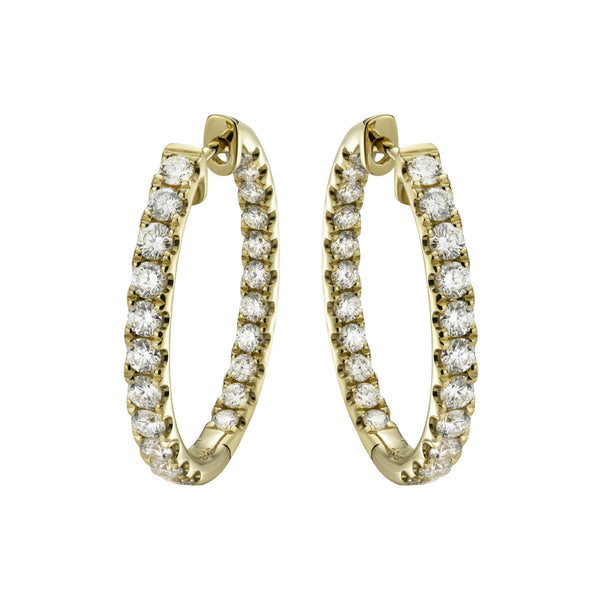 18ct Yellow Gold Diamond Claw Set Oval Hoop Earrings, 1.92ct