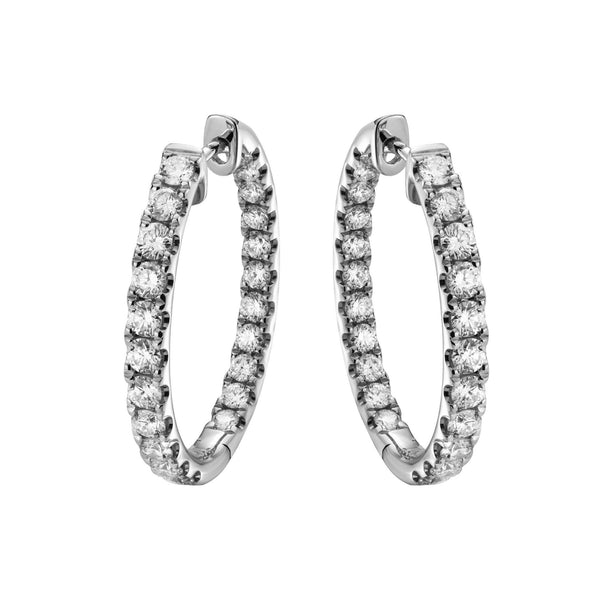 18ct White Gold Diamond Claw Set Oval Hoop Earrings, 1.92ct