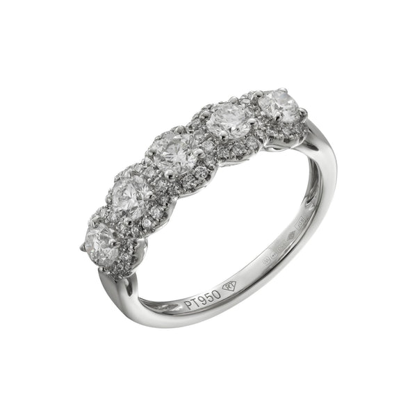 Platinum Five Diamond Cluster Eternity Ring, 1.08ct
