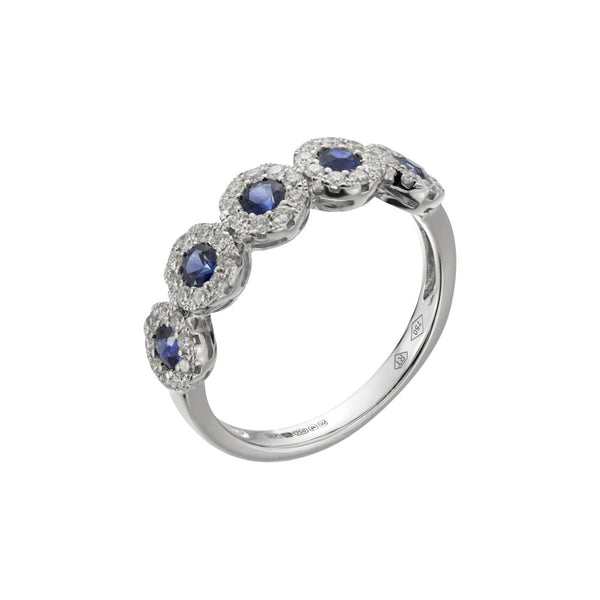 18ct White Gold Sapphire and Diamond Five Halo Ring