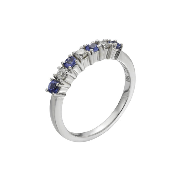 9ct White Gold Diamond and Tanzanite Seven Stone Ring