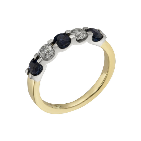 18ct Yellow and White Gold Diamond and Blue Sapphire Five Stone Ring