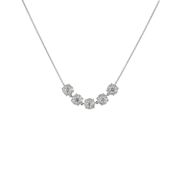 18ct White Gold Five Halo Set Diamond Cluster Necklace