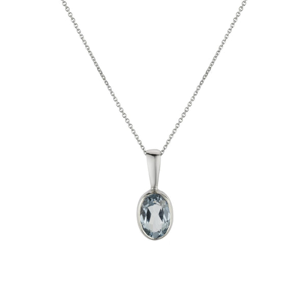 9ct White Gold Oval Aquamarine Pendant