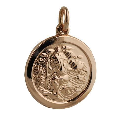  9ct Rose Gold 20mm Round Classic St Christopher Disc 