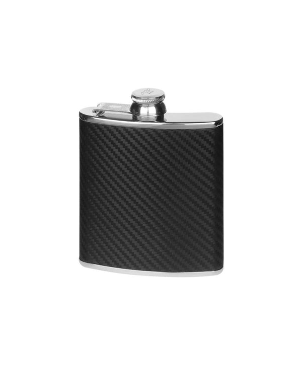Stainless Steel Black Carbon Fibre Effect Captive Top Hipflask