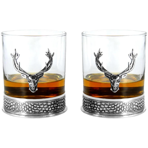 Pewter and Glass Stag Head Tumblers