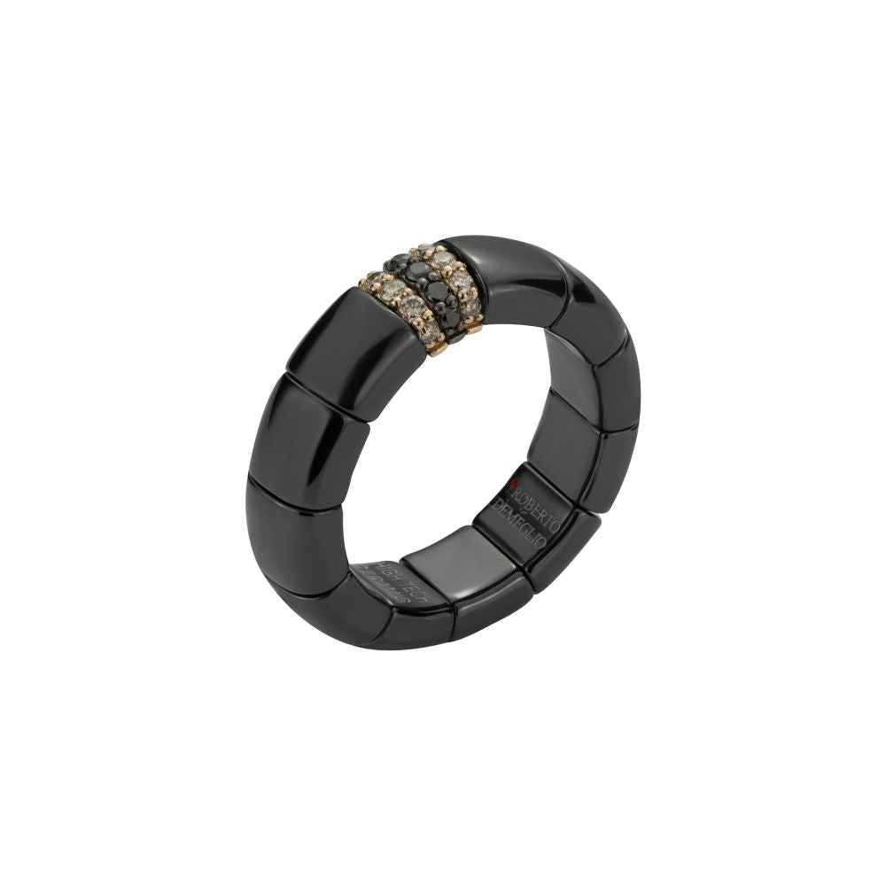18ct Rose Gold Black Ceramic & Brown Diamonds Expanding Ring